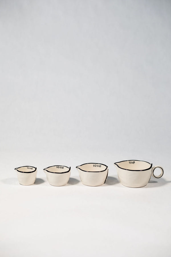 Stoneware Measuring Cups White With Black Rim Set Of 4 - Nadeau