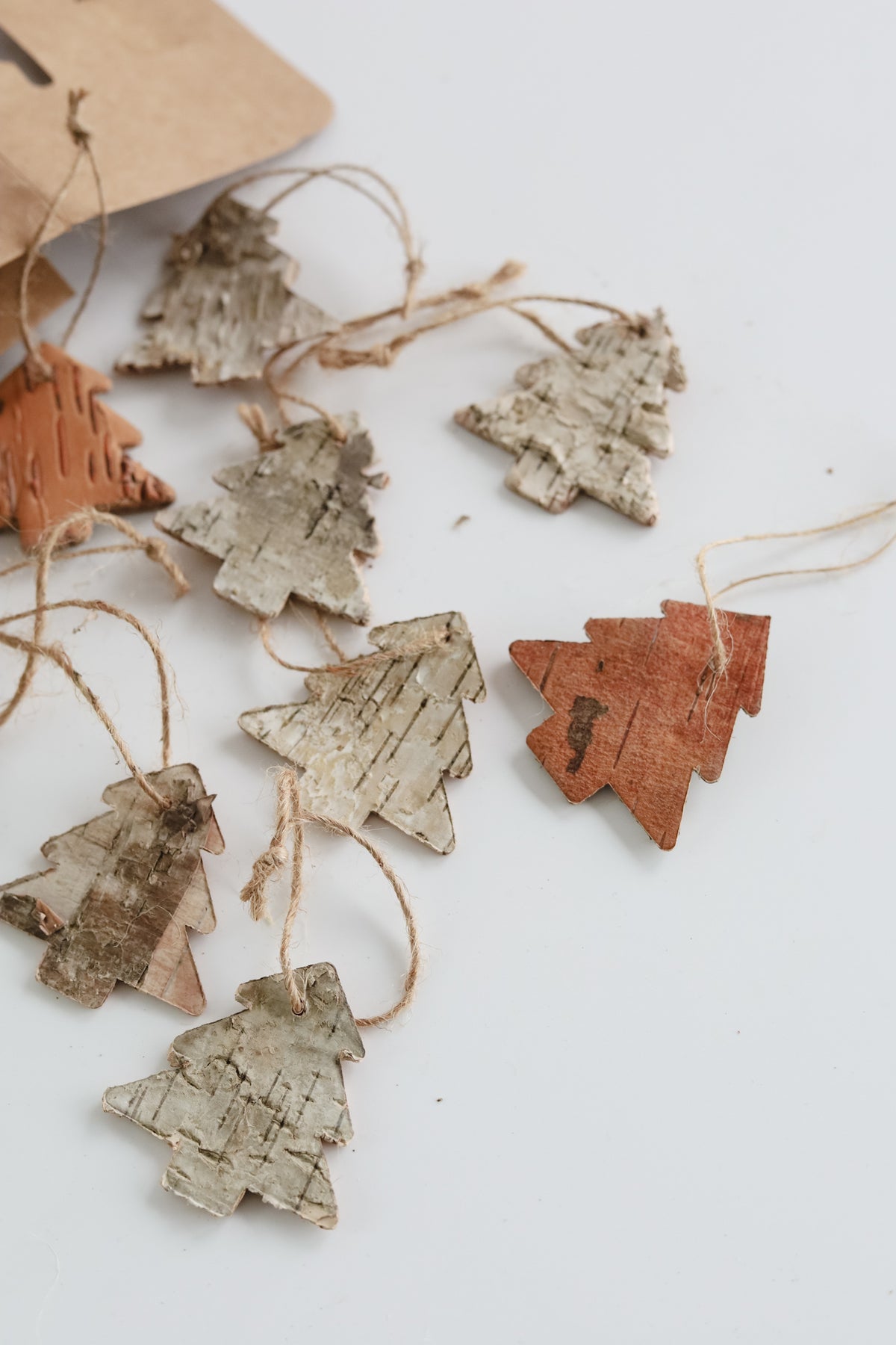 Birch Bark Tree Shaped Ornaments | Set of 21