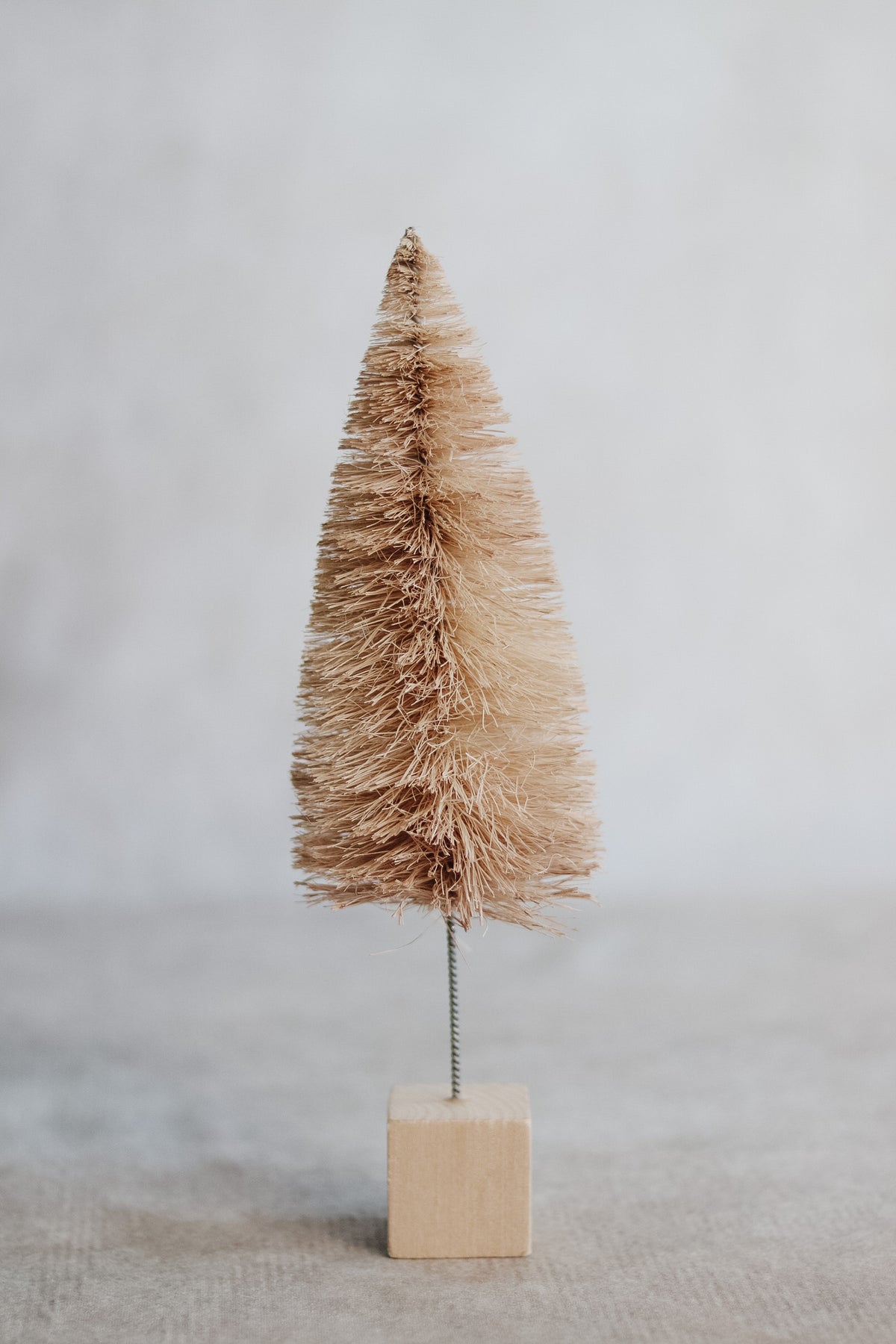 Cream Bottle Brush Tree with Wood Base Set of 3