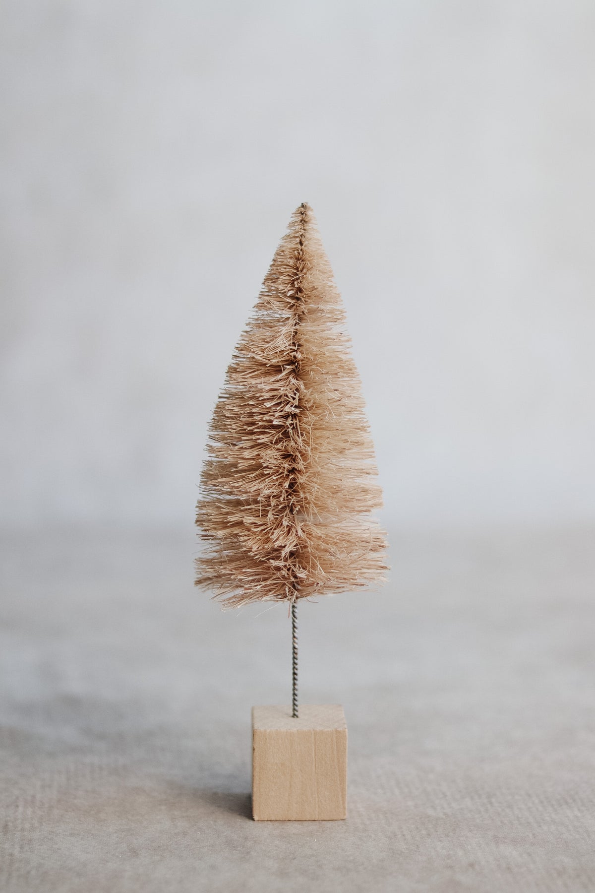 Cream Bottle Brush Tree with Wood Base Set of 3