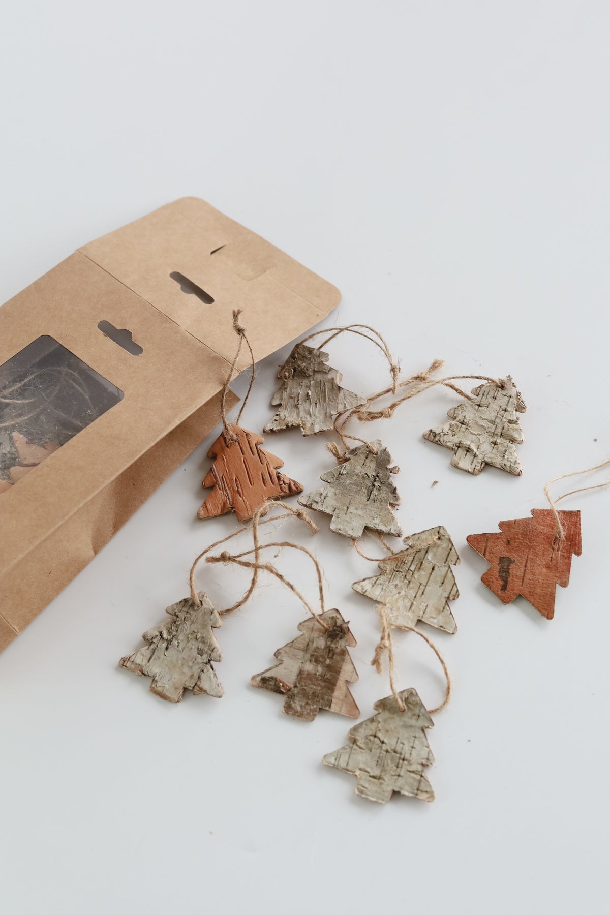 Birch Bark Tree Shaped Ornaments | Set of 21