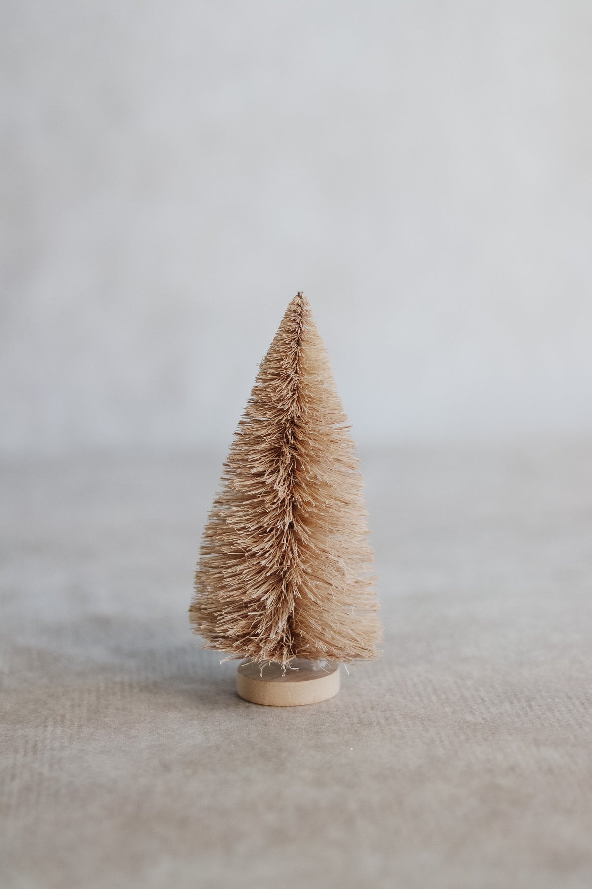 Cream Bottle Brush Tree with Wood Base Set of 3