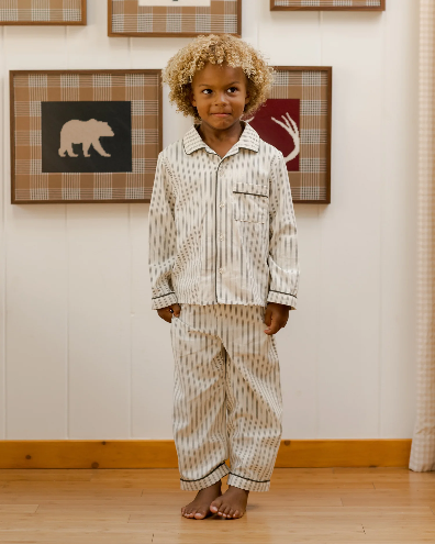 Long Sleeve Pajamas Forest Pinstripe