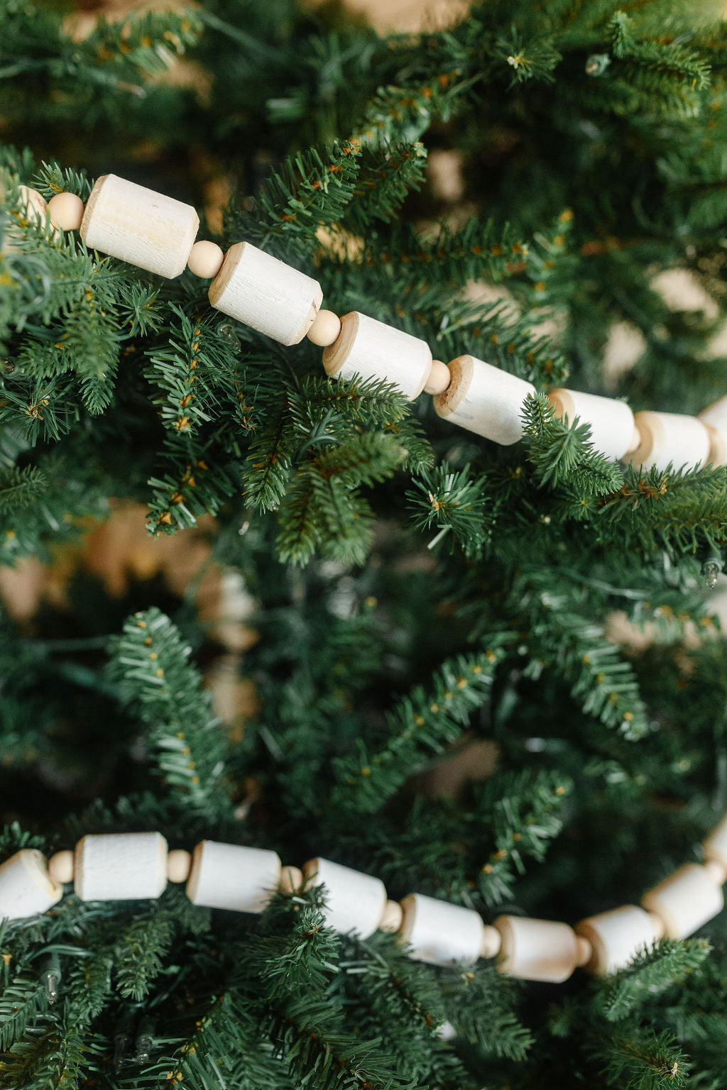 White &amp; Natural Wood Bead Garland