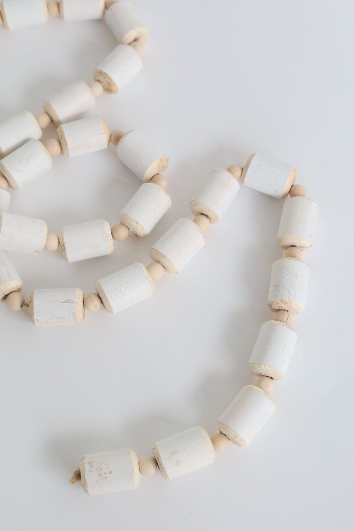 White &amp; Natural Wood Bead Garland