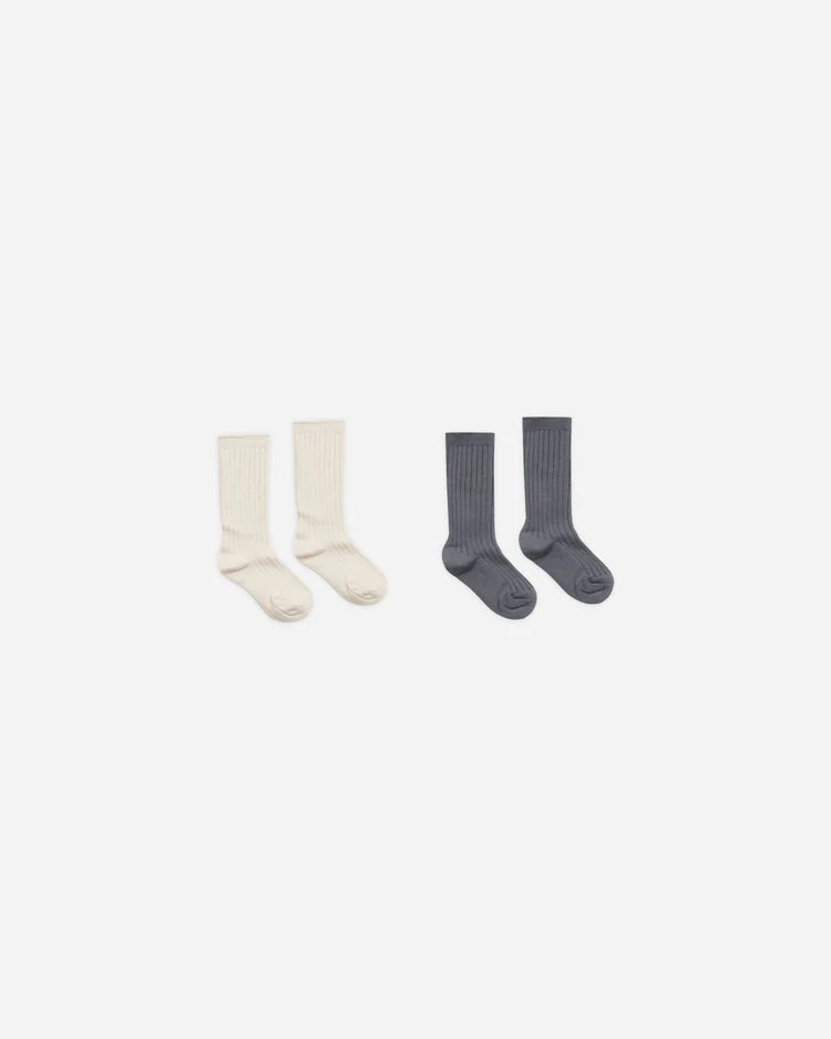 Ribbed Socks - Natural, Indigo