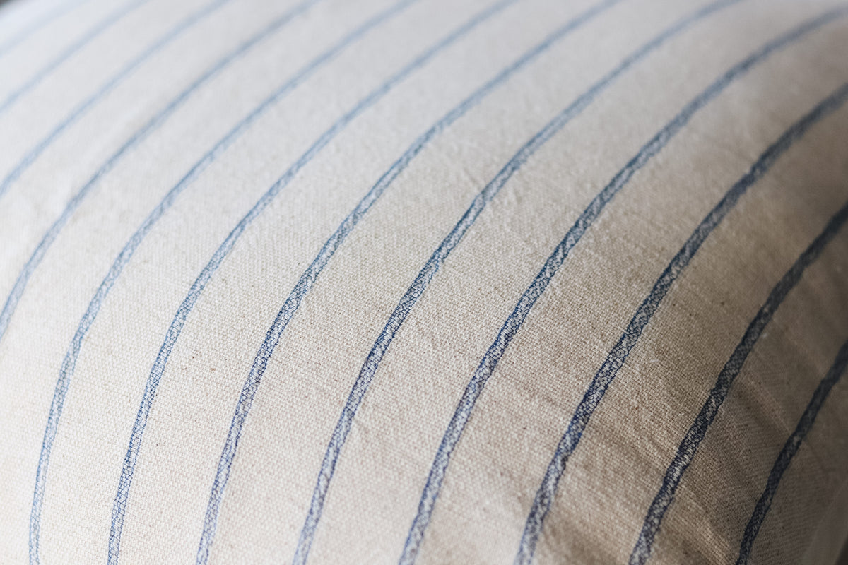 up close striped details on our cotton pillow cover